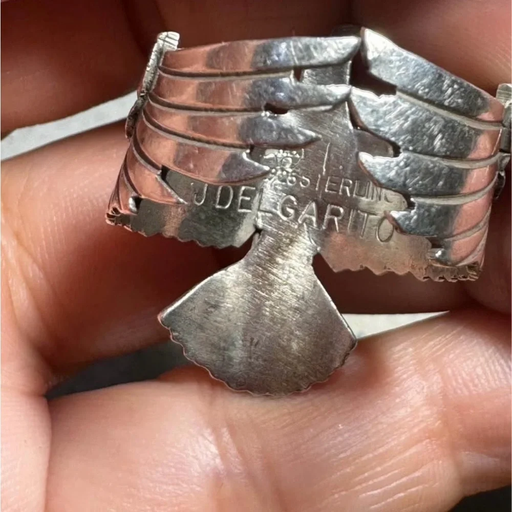 Jeremy Delgarito Turquoise Bird Sterling Silver Native American Navajo Open Ring - Picture 2 of 5